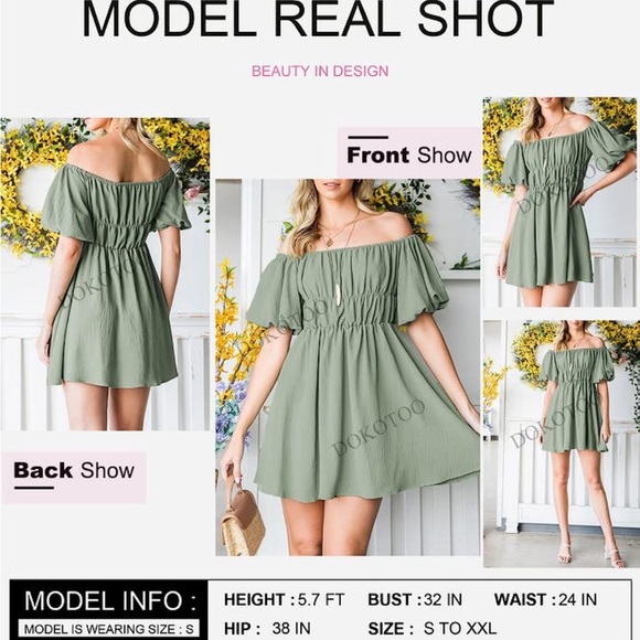 NWOT Sage Green Latern Sleeve dress - Picture 2 of 6